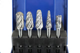 TEMO 5 pc NF Aluminum Cut CARBIDE BURR FILE Set 1/2" 3/8" HEAD 1/4" D 2" L Shank