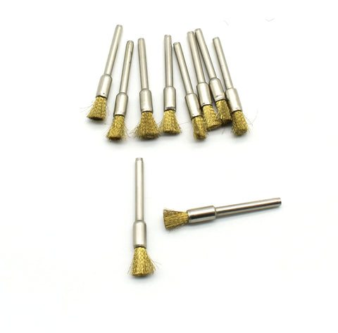 TEMO 10 pc Brass Bristle 1/4" Pen Wire Brush #537 with 1/8" Shank Rotary Tool 