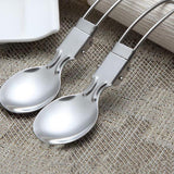 TEMO 4p Stainless Steel two folding Camping Spoon Dish Washer Safe 3" Folding L