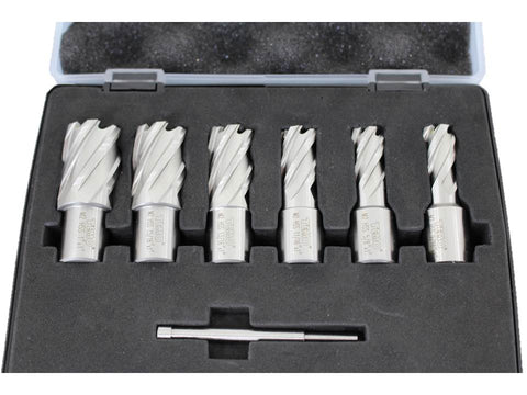 TEMO 6 piece 9/16 to 1" Annular Cutter Set Kit Weldon Shank Pilot Pin with Case