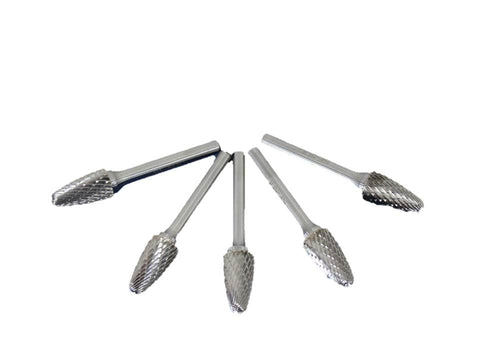 TEMO SF-5 5-pack set Double Cut CARBIDE BURR File 1/2"Round Tree 1/4"D 2"L Shank