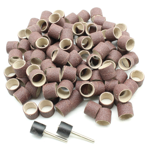 TMAX 100 pc 1/2 Inch Sand Drum Grit 120 Medium with 2 pc 1/8 Inch Mandrel for Dremel Rotary Tools