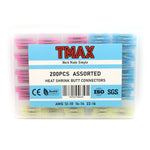 TMAX 200pc Heat Shrink Butt Connectors Kit, Insulated Wire Crimp Terminals, Butt Splice - 3 Sizes
