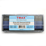 TMAX 30 pcs SET 10x1mm 10x2mm 10x3mm Medium Grit 150 Diamond Drill Bit Cylindrical Burr Kit 1/8" Shank for Dremel