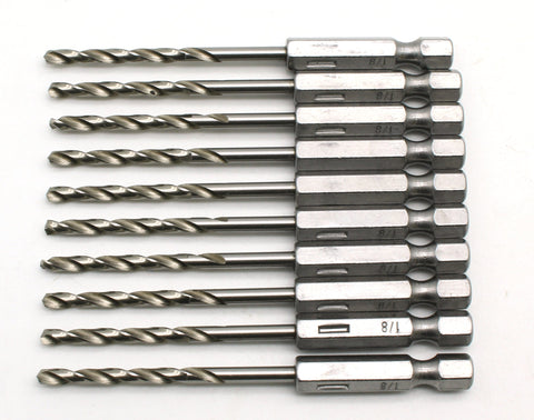 TMAX 10 pc 1/8 Inch M35 Cobalt Stubby Drill Bits, Stainless Steel & Hard Metals, w/ 1/4" Hex Shank