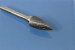 TEMO SG-5 Double Cut CARBIDE ROTARY BURR FILE, 1/2 inch Pointed Tree Head, 1/4 inch diameter 2 inch Long Shank