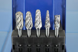 TEMO 5 pc Set NF Aluminum Cut Carbide Rotary Burr File, 1/4“ Shank