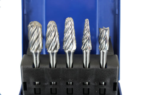 TEMO 5 pc NF Aluminum Cut Carbide Rotary Burr File Set 1/4 Inch Shank