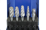 TEMO 5 pc Set NF Aluminum Cut Carbide Rotary Burr File, 1/2 Inch and 3/8 Inch Head, 1/4 Inch Diameter 2 Inch Long Shank