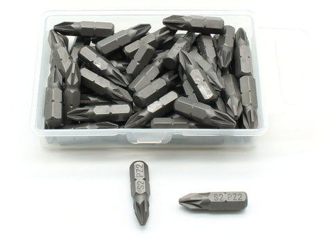 TMAX 50 pc Pozi PZ2 Impact Ready 1 Inch Length Screwdriver Insert Bit Hex Shank with Quick Release Slot