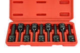 TEMO 9 pc Ribe 6 Point 3 Inch Long Black Impact Bit Socket Set 1/2 Inch Square Drive Auto Repair Tool