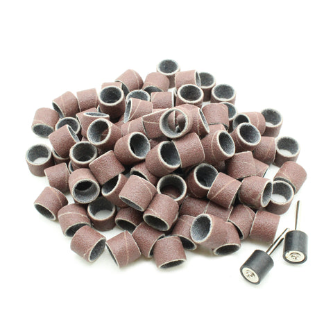 TEMO 100 pc 1/2 Inch Sand Drum Grit 120 Medium with 2 pc 1/8 Inch Mandrel for Dremel Rotary Tools