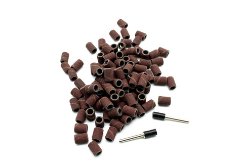 TEMO 100 PC 1/4" Sand Drum Grit 60 Coarse with 2 pc 1/8" Mandrel Rotary Tools