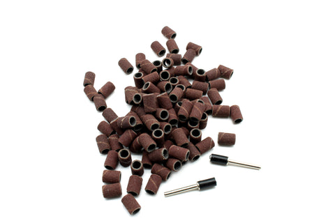 TEMO 100 pc 1/4 Inch Sand Drum Grit 240 Fine with 2 pc 1/8 Inch Mandrel for Dremel Rotary Tools