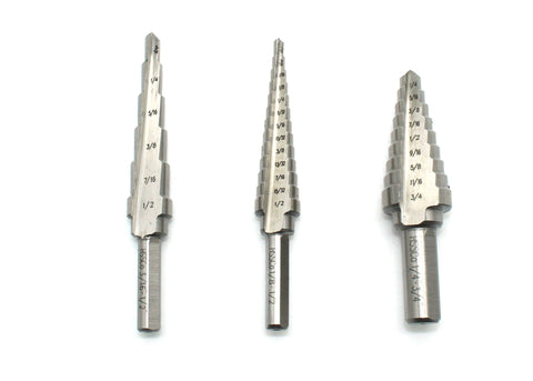 TEMO 3 pc M35 Cobalt Two Flute Step Drill Total 28 Step: 3/16 Inch - 1/2 Inch 6 Step, 1/4 Inch -3/4 Inch 9 Step, 1/8 Inch -1/2 Inch 13 Step