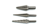 TEMO 3 pc M35 Cobalt Straight Flute Step Drill Double Cut Unibit Total 28 Step 1/8" - 3/4"