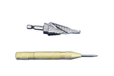 TEMO M35 Cobalt Spiral Flute 12 Size Step Drill Unibit 3/16" - 7/8" Plus Auto Center Punch Set