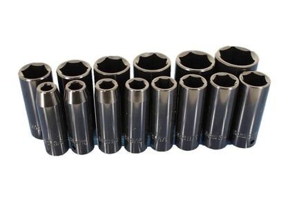 TEMO 14 Piece Imperial 1/2 Inch Drive Deep Impact Socket Set, Inch, Cr-V, 6-Point, 3/8 Inch -1-1/4 Inch,