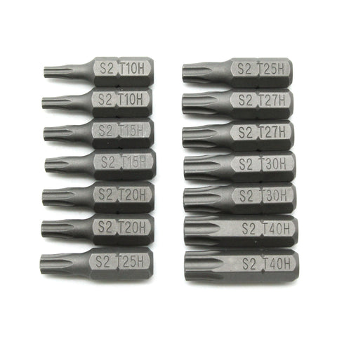 TEMO 14 pc T10H-T40H Tamper Proof 6 point Security Torx Impact Ready 1 Inch Long Screwdriver Insert Bit Set