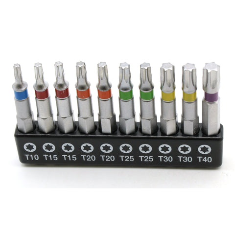 TMAX 10 pc Color Coded T10-T40 Torx Screwdriver Insert Bit Set