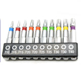 TEMO 10 pc Color Coded T10-T40 6 point Torx Impact Ready 2 Inch Long Screwdriver Insert Bit Set