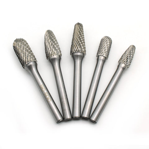 TEMO 5 pc Set Double Cut Carbide Rotary Burr File Tool, 1/4 Inch Shank