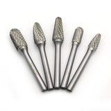 TEMO 5 pc Set Double Cut Carbide Rotary Burr File Tool, 1/2 Inch and 3/8 Inch Heads, 1/4 Inch Diameter 2 Inch Long Shank