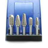 TEMO 5 pc Set Double Cut Carbide Rotary Burr File Tool, 1/4 Inch Shank