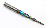 TMAX Rainbow Coated Carbide Milling Cutters 2 Flutes Engraving Ball Nose Up Cut CNC Router Bits 2D and 3D Carving Tapered Angle 3.6 Deg with 1/16 Inch Cutting Diameter