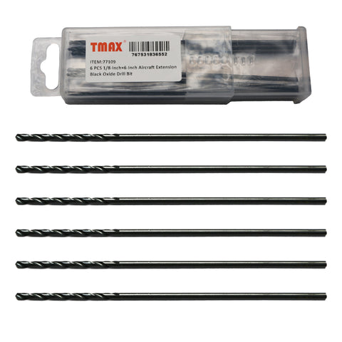 TMAX 6 pc 1/8-Inch×6-Inch Aircraft Extension Black Oxide Drill Bit