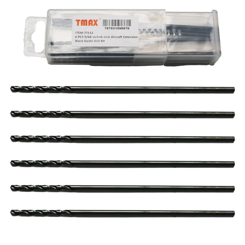 TMAX 6 pc 9/64-Inch×6-Inch Aircraft Extension Black Oxide Drill Bit
