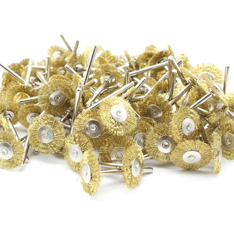 TMAX 100 pc Brass 3/4 Inch Flat Wire Brush Wheel with 1/8 Inch Shank