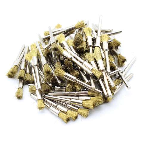 TMAX 100 pc Brass 1/4 Inch Pen Wire Brush Wheel with 1/8 Inch Shank