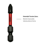 TMAX 25 pc PH2 2" Long Impact Torsion Screwdriver Insert Bits with 1/4" Hex Shank