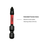 TMAX 25 pc PZ2 Pozi 2" Long Impact Torsion Screwdriver Insert Bits with 1/4" Hex Shank