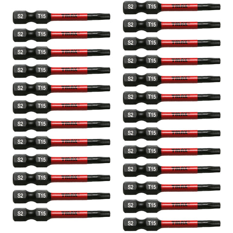 TMAX 25 pc Torx T15, 2 Inch Long Screwdriver Insert Bit with 1/4 Inch Hex-Shank 