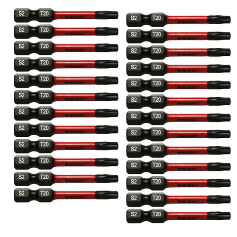 TMAX 25 pc Torx T20, 2" Long Screwdriver Insert Bit with 1/4 " Hex-Shank