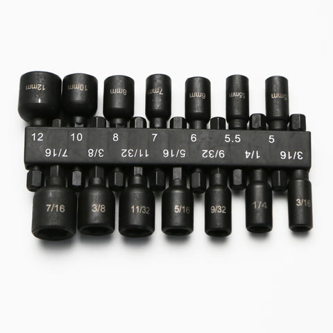TMAX 14pc Magnetic Cr-V Steel Imperial and Metric Impact Power Hex Nut Driver Master Kit