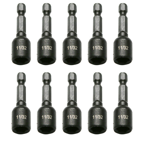 TMAX 10pc 11/32" Magnetic Nut Driver Set Cr-V Steel  Impact Power Hex Nut Driver, 1/4" Hex Shank