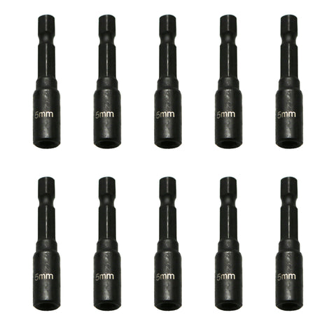 TMAX 10pc 5mm Magnetic Nut Driver Set Cr-V Steel Impact Power Hex Nut Driver with 1/4" Hex Shank