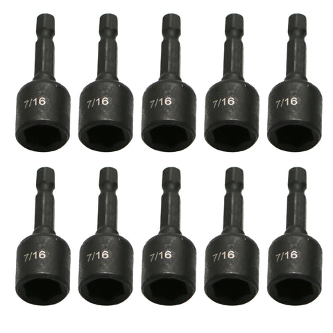 TMAX 10pc 7/16" Magnetic Nut Driver Set Cr-V Steel Impact Power Hex Nut Driver with 1/4" Hex Shank