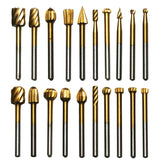TMAX 20 pc Rotary Bits Burr Set with 1/8 " Shank for DIY Woodworking, Carving, Engraving, Drilling