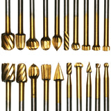 TMAX 20 pc Rotary Bits Burr Set with 1/8 " Shank for DIY Woodworking, Carving, Engraving, Drilling