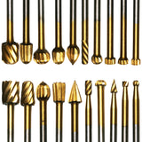 TMAX 20 pc Rotary Bits Burr Set with 1/8 " Shank for DIY Woodworking, Carving, Engraving, Drilling