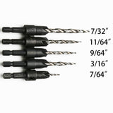 TMAX 6 pc #4 #6 #8 #10 #12 Countersink Drill Bit Set, Tapered Drill Bit for Woodworking