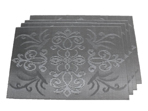 TEMO 4pc PVC Heat Resistant Table Mats for Kitchen Dining Table [silver gray pattern]