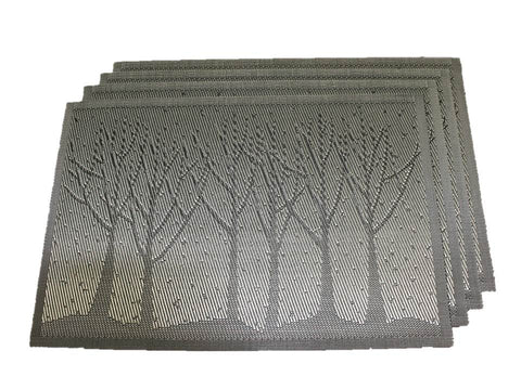 TEMO 4pc PVC Heat Resistant Table Mats for Kitchen Dining Table, Washable Place Mats [Silver woods]